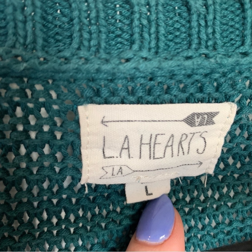 LA Hearts Green Cable Knit Pullover Sweater, Size Large - Picture 3 of 6